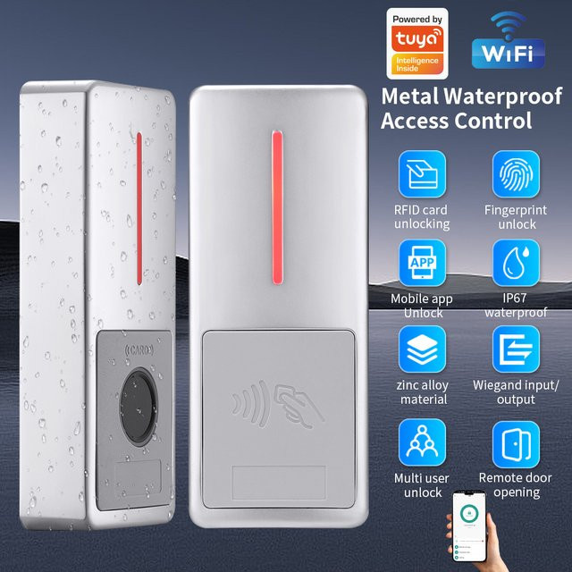 Smart Türschloss mit Metall-Tastatur und RFID-Zugangscontroller, IP68 wasserdicht, WiFi Zugangskontrolle kompatibel mit Tuya App, Farbe: Silber - Bild 1
