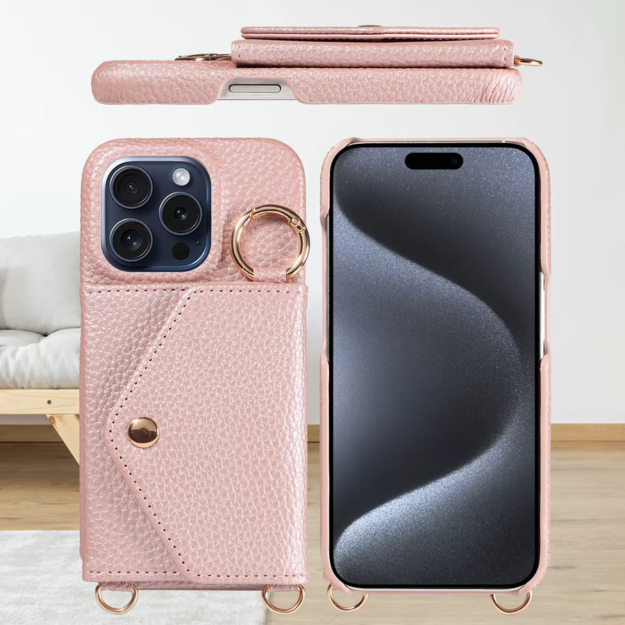 Leder-Handyhülle für Samsung Galaxy A52 A52S A53 A54 A72 A73 A91 M01core M13 in Pink mit Spiegel und langem Lanyard - Bild 4