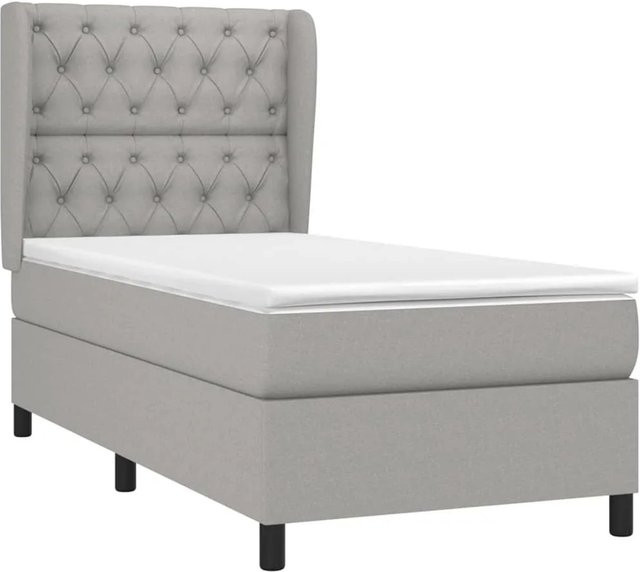 vidaXL Boxspringbett Hybrid mit Matratze und Kopfteil, Farbe: Grau/Weiß, Material: Stoff und Massivholz, B/T/H: 80 x 200 x 83 cm - Bild 1