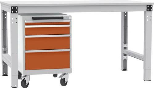 Manuflex BASETEC Schubfachschrank TP1143.2001 mobil, rotorange RAL 2001, 4 Schubfächer, Nutzhöhe: 50 cm - Bild 1