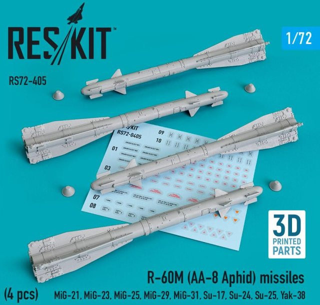 ResKit Models R-60 (AA-8 Aphid) Missiles, 4-teiliges Set, 3D Printed - Bild 1