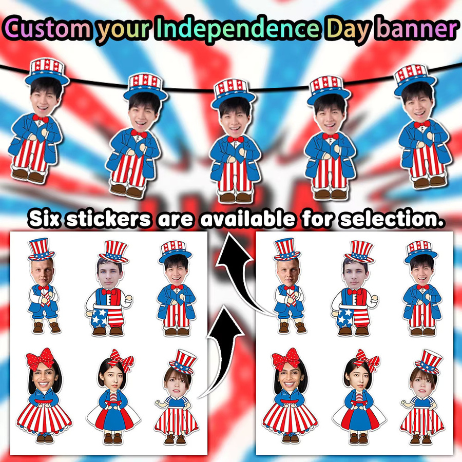 Personalisiertes Amerikanisches Flaggen-Banner mit eigenem Foto als Wimpelkette in Mehrfarbig für Partys und Veranstaltungen - Bild 4