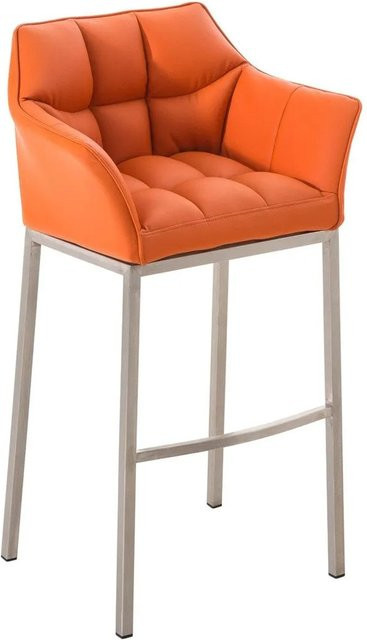 DELUKE Barhocker GIBEL Barstuhl mit Lehne aus Kunstleder in Orange und Silber, B/T/H: 64 x 48 x 110 cm - Bild 1