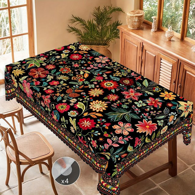 Wasserdichte rechteckige Tischdecke im Retro-Böhmischen Design von JINGYUE Pet, Mehrfarbig, B: 140 cm, L: 280 cm - Bild 1