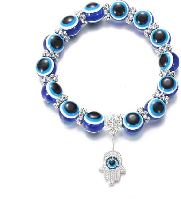Perlenarmband, Blau, Harz, Böser Blick, Silber, Damen Herren - Bild 1