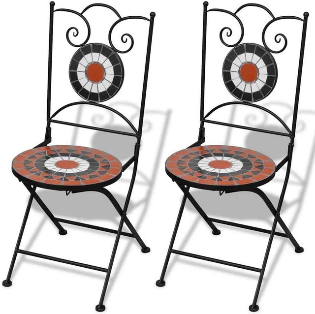 Furnicato Bistrostühle Klappbar 2er Set aus Eisen mit Keramik-Sitzfläche in Terrakotta und Weiß - Bild 1