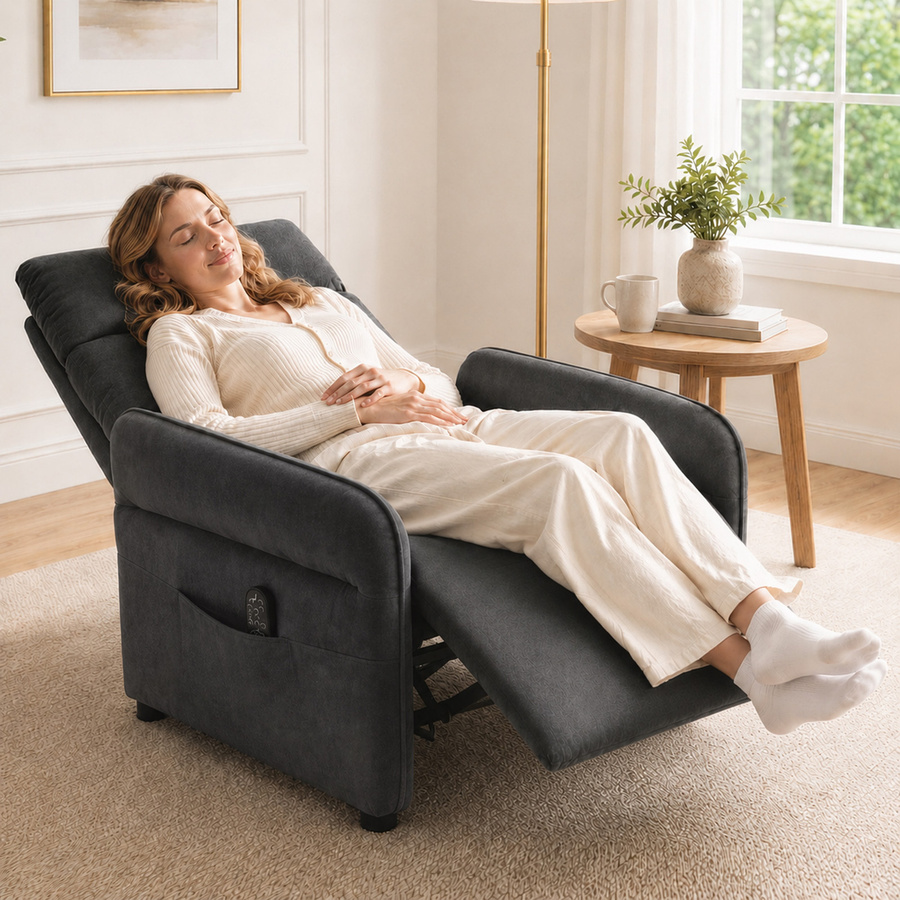 HOMCOM Relaxsessel Fernsehsessel mit Massage- und Wärmefunktion, TV-Sessel mit Fußstütze, verstellbaren Armlehnen und 2 Seitentaschen, dunkelgrau - Bild 2