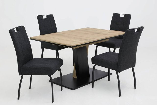 Hela Essgruppe Ebro in Schwarz mit Tisch und Stühlen aus Holzwerkstoff und Metall, ausziehbar, B/H/T: 180 x 76 x 90 cm - Bild 1