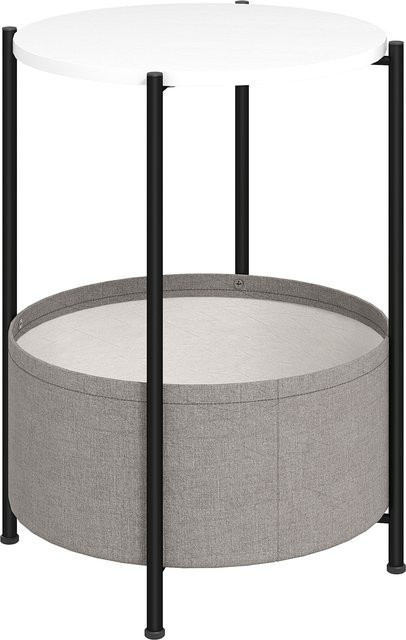 HOMCOM Beistelltisch mit Stoffkorb, runder Couchtisch mit Stauraum für Wohnzimmer und Schlafzimmer, Grau-Weiß, B/T/H: 44 x 44 x 56 cm - Bild 1