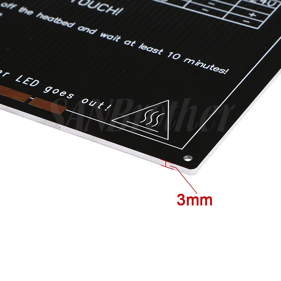 Verbessertes MK3 Aluminium-Heizbett für 3D-Drucker, 12V/24V, Maße: 235 x 235 x 3 mm, 220 x 220 x 3 mm oder 300 x 200 x 3 mm - Bild 3