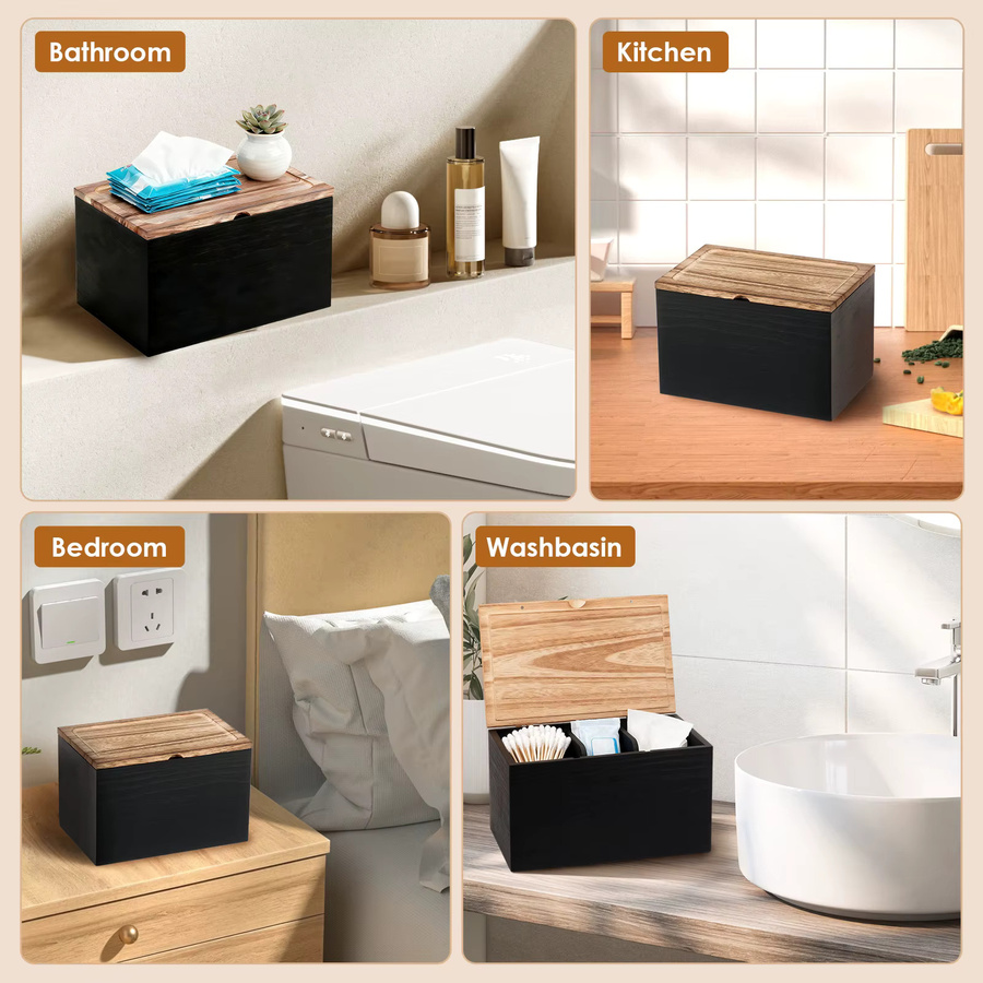 Willstar Holz-Tamponhalter mit Deckel und 2 herausnehmbaren Trennwänden als Damenhygiene-Organizer für Bad und Küche in Braun, Weiß oder Schwarz - Bild 6
