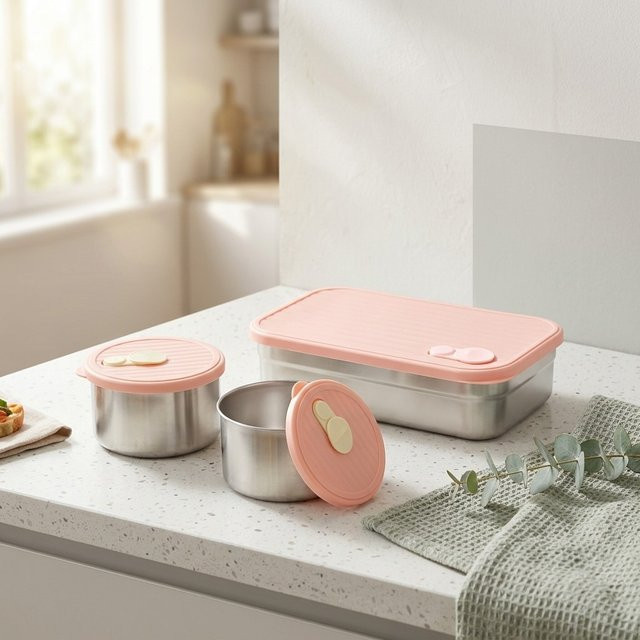 WORTHBUY Bento Lunchbox-Set aus 304 Edelstahl in Grün, mikrowellengeeignet mit Snap-Lid für Kinder und Erwachsene - Bild 1