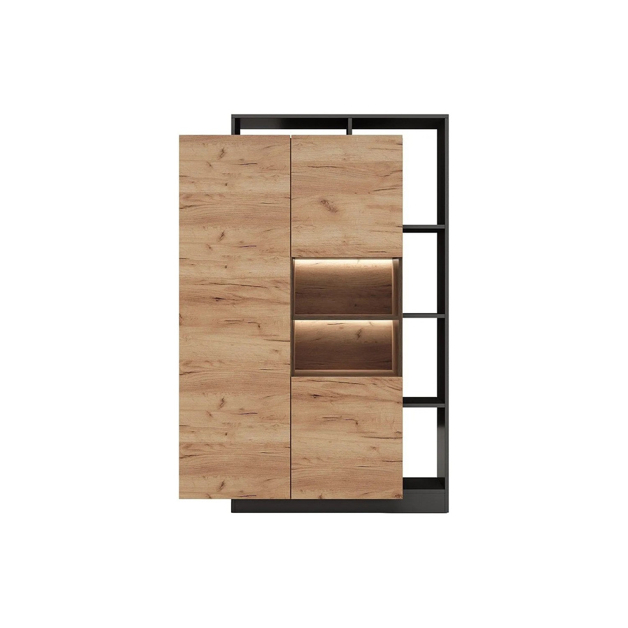 Vente-unique Vitrinenschrank Idesia in Anthrazitgrau und Naturfarben Hell mit Glastüren und LED-Beleuchtung, Breite: 110 cm, Höhe: 165,2 cm, Tiefe: 43,6 cm - Bild 2