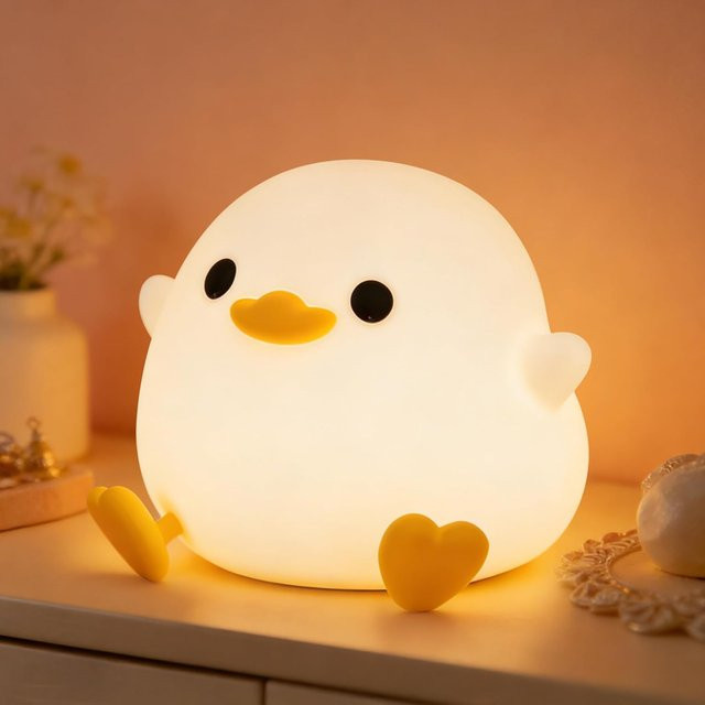 ZTree Enten-Nachtlicht aus Silikon, dimmbare DoDo-Entenlampe in Weiß, wiederaufladbare Touch-Nachttischlampe für Baby und Kinderzimmer mit warmweißem Licht - Bild 1