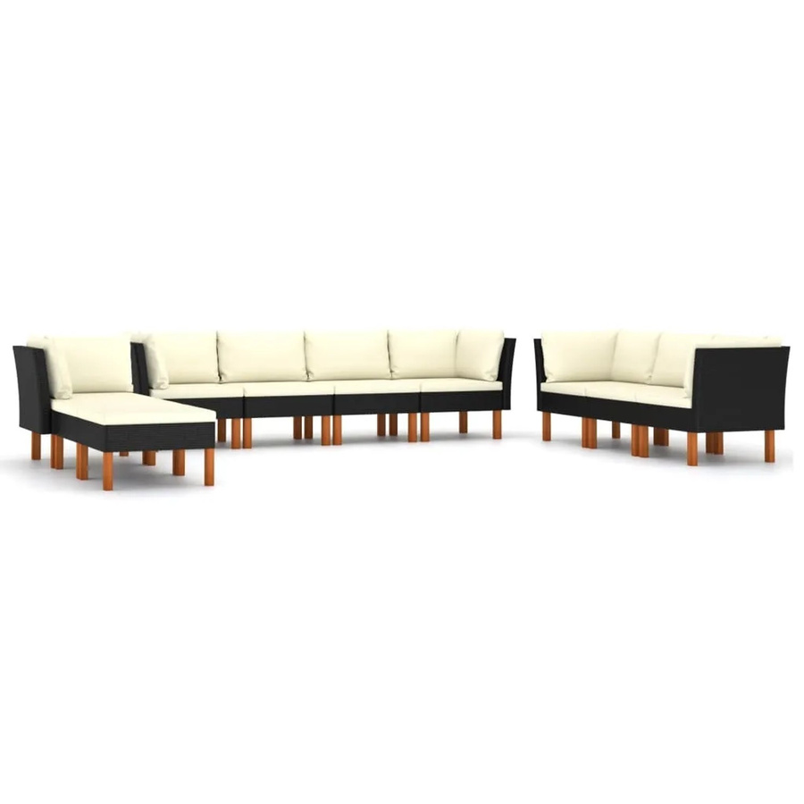 vidaXL 10-tlg Garten-Lounge-Set Modell 3 aus Poly Rattan und Metall in Schwarz mit Kissen und Ottoman in L-Form - Bild 2
