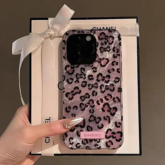 Stoßfeste Handyhülle mit rosa Leopardenmuster und Glacier Pattern für iPhone 16 15 14 13 12 11 Pro Max Plus X XR XS - Bild 1