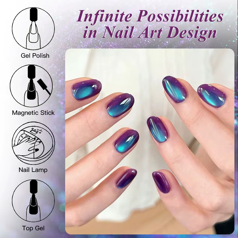 MEET ACROSS Lila-Goldene Flamme Magnetischer Gel Nagellack, 7 ml, Schimmernd - Bild 3