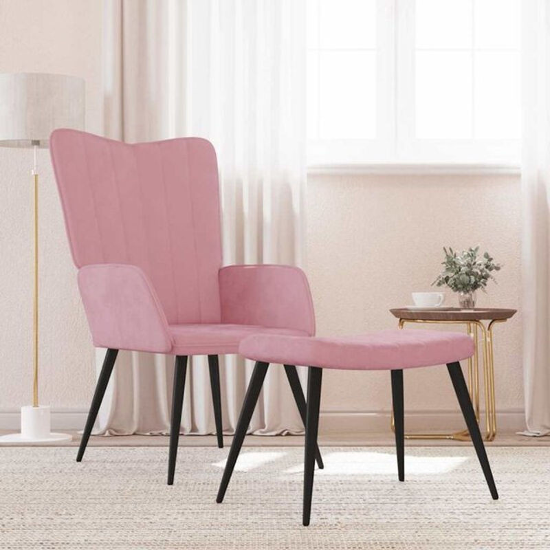 Vidaxl Relaxsessel mit Hocker aus Samt in Rosa mit Stahlgestell im modernen Design - Bild 1