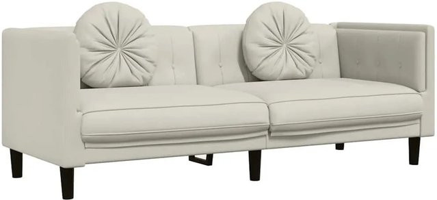 vidaXL 3-Sitzer Sofa aus Samt in Creme mit Kissen und Massivholzrahmen, Breite: 193,5 cm, Tiefe: 77,0 cm, Höhe: 70,0 cm - Bild 1