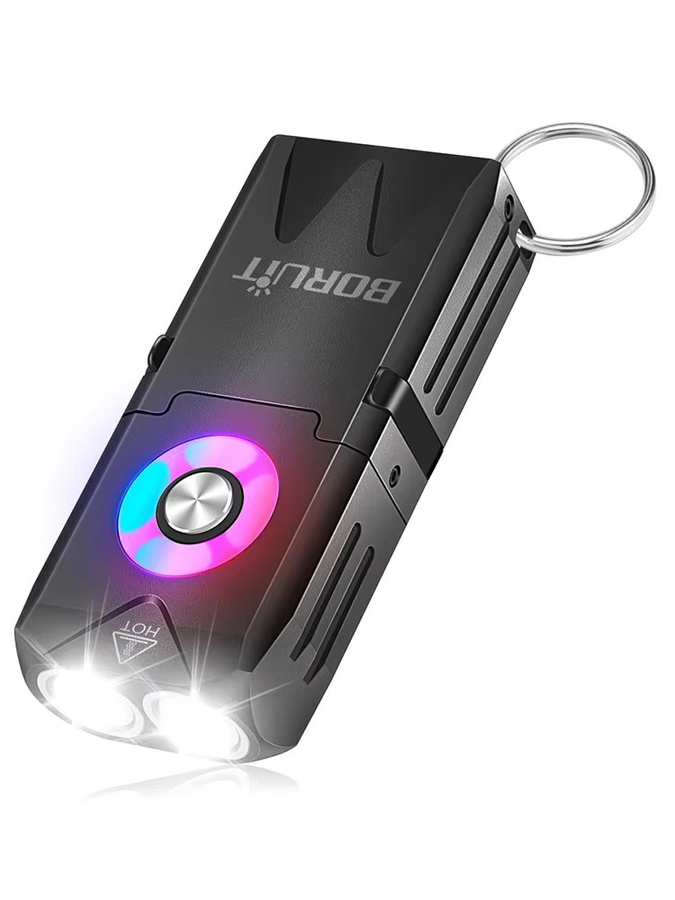 BORUiT EV25 EDC Schlüsselanhänger LED-Taschenlampe mit 650 Lumen, RGB-Arbeitslicht, Magnet und Typ-C Akku, Schwarz/Multicolor - Bild 6