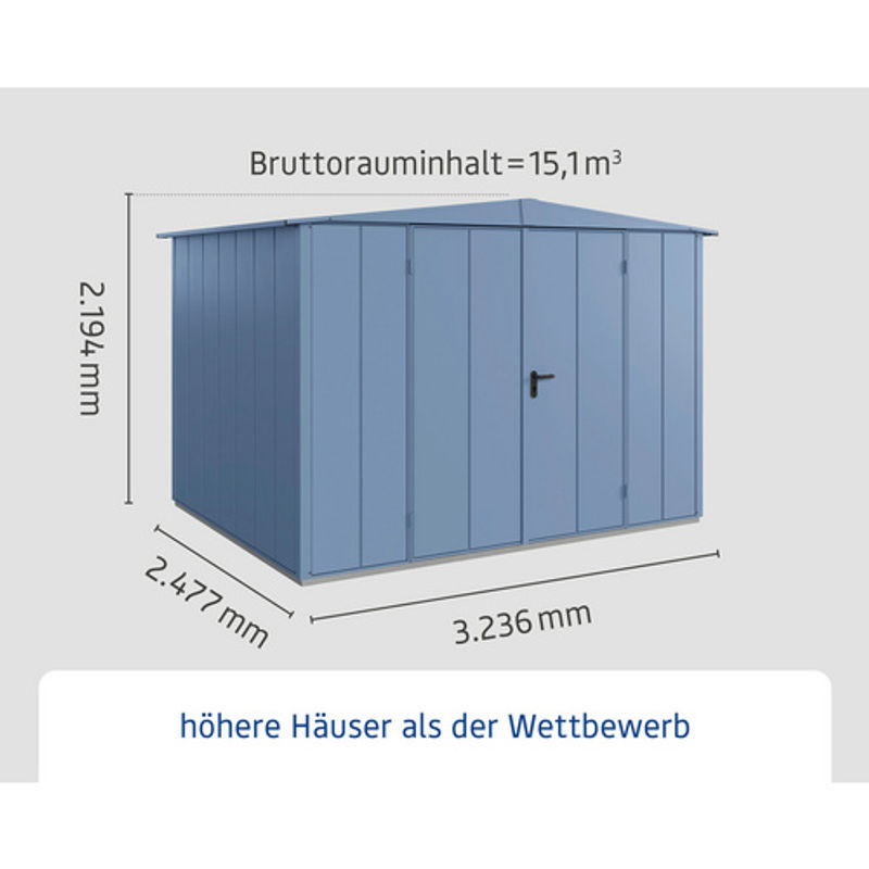 Ecostar Gerätehaus Elegant-S aus verzinktem Metall in Blau mit Doppeldoor und Giebeldach, B/H/T: 302,8 x 219,4 x 238 cm - Bild 2