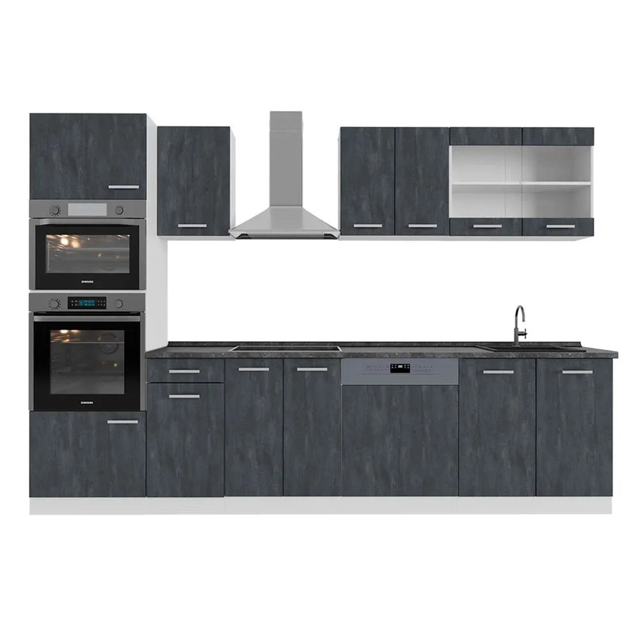 Vicco R-Line Küchenzeile in Schwarz Beton und Weiß mit Arbeitsplatte in Anthrazit, Breite: 300 cm - Bild 2