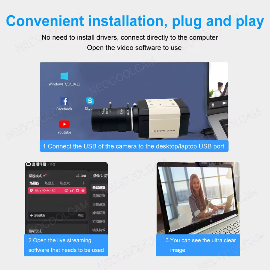 NEOCoolcam HD 4K USB Webcam mit 8MP IMX415 Sensor und Varifokal Objektiv in Schwarz - Bild 4