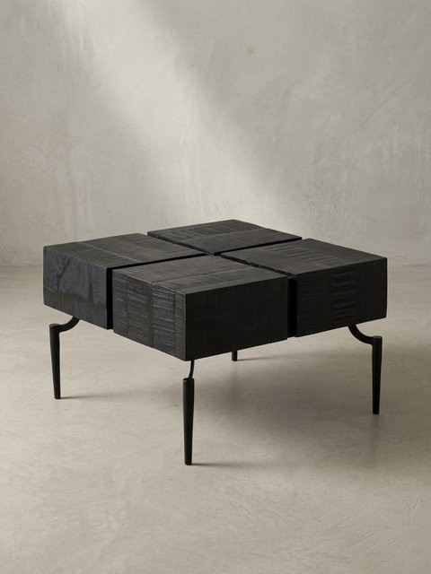 Moderner Couchtisch aus Massivholz und Metall von KADIMA DESIGN, quadratisch, Schwarz, B/T/H: 60 x 60 x 40 cm - Bild 1