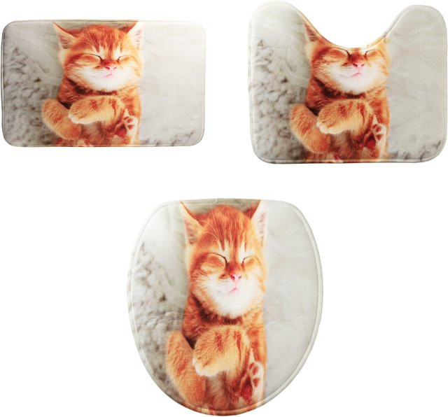 3-teilige Bad-Garnitur Simba von viva domo mit Kattenmotiv in Weiss, rutschfest - Bild 1