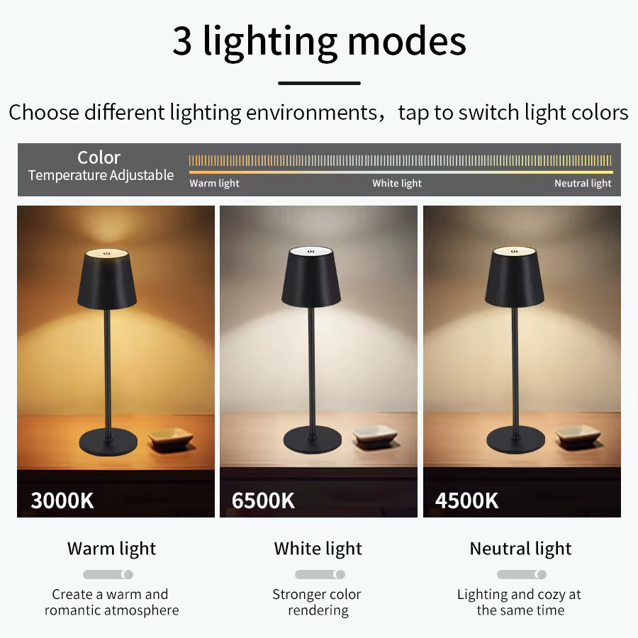 GGBEE Tischlampe Schwarz, Dimmbare Touch-Control LED Tischleuchte mit 3 Farbmodi, USB-C Wiederaufladbar, Minimalistisches Design für Wohnraum und Dekoration - Bild 5