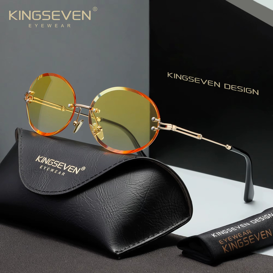 KINGSEVEN Sonnenbrille Damen, randlos, oval, Metall, Verlaufsglas - Bild 1