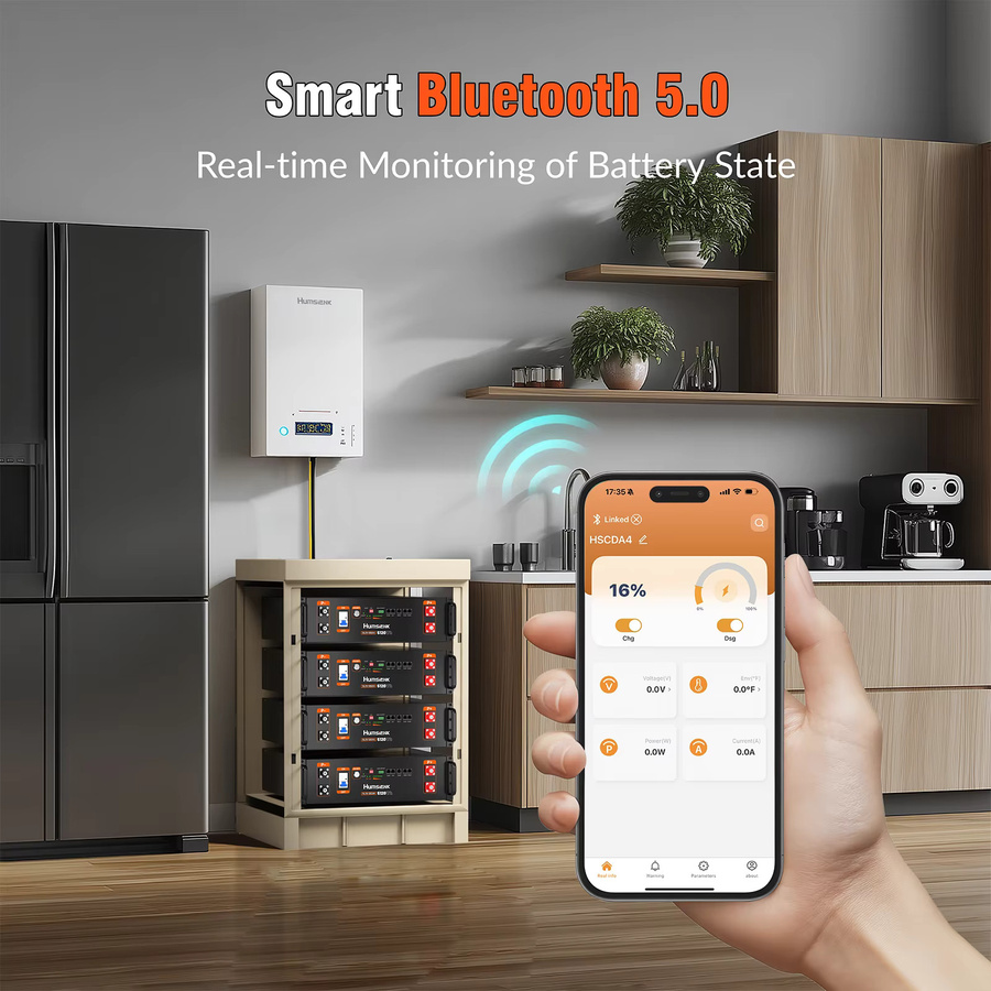 Humsienk 48V 100Ah LiFePO4 Lithium-Batterie mit Bluetooth und aktiver Balancierung in Schwarz für Solaranlagen und Backup-Systeme - Bild 3