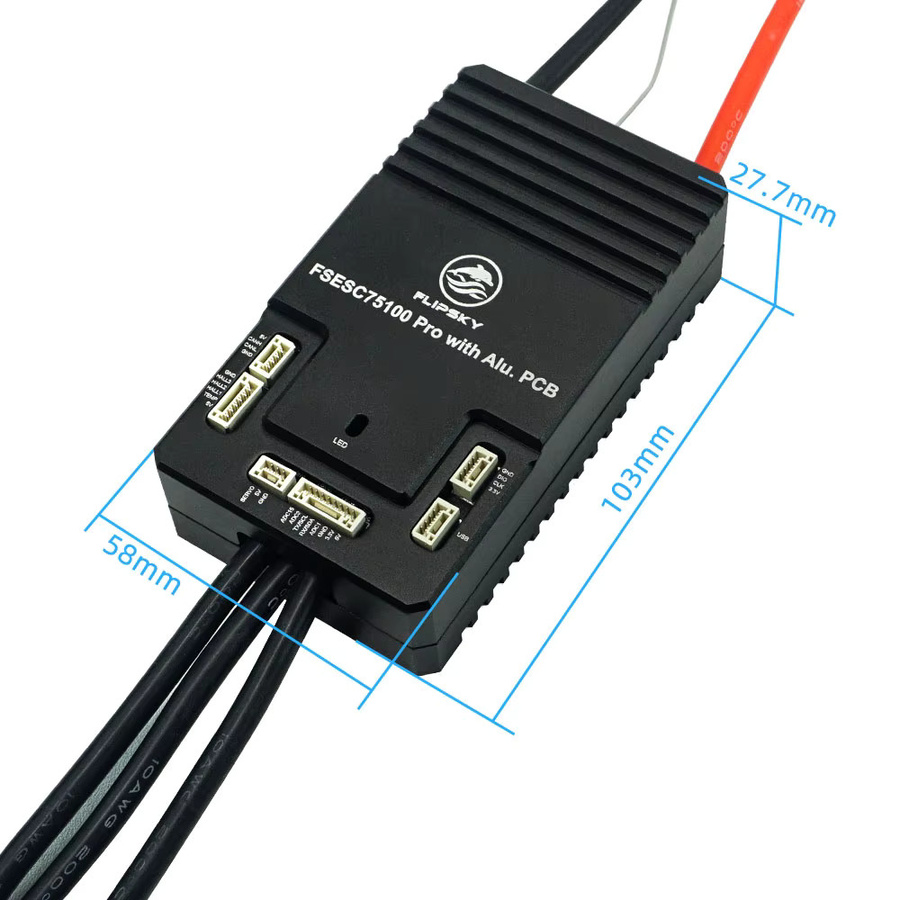 Flipsky 75100 Pro Geschwindigkeitsregler mit Aluminiumplatine in Schwarz auf VESC-Basis für Elektro-Skateboards, Roller und E-Bikes - Bild 4