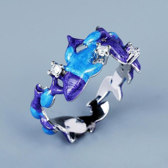 YIRAN Delphin Ring, Emaille, Blau, Unisex - Bild 1