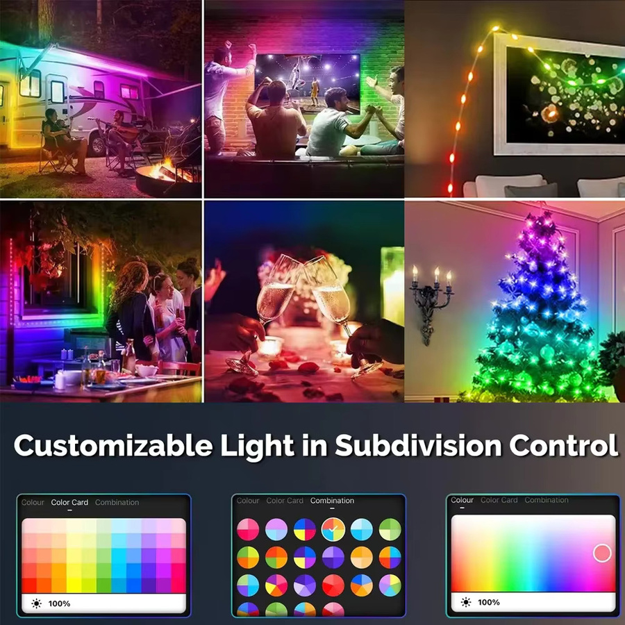 YSRSAI Tuya WIFI RGBIC LED Lichterkette mit USB, wasserdichte String Lights in Multicolor für Weihnachten, Hochzeit, Geburtstag und Party - Bild 2