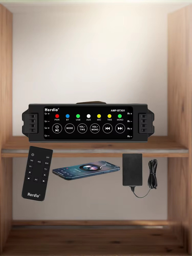Herdio 4-Kanal Bluetooth-Audioverstärker mit Fernbedienung in Schwarz für Badezimmer-Wand- und Deckenlautsprecher - Bild 7