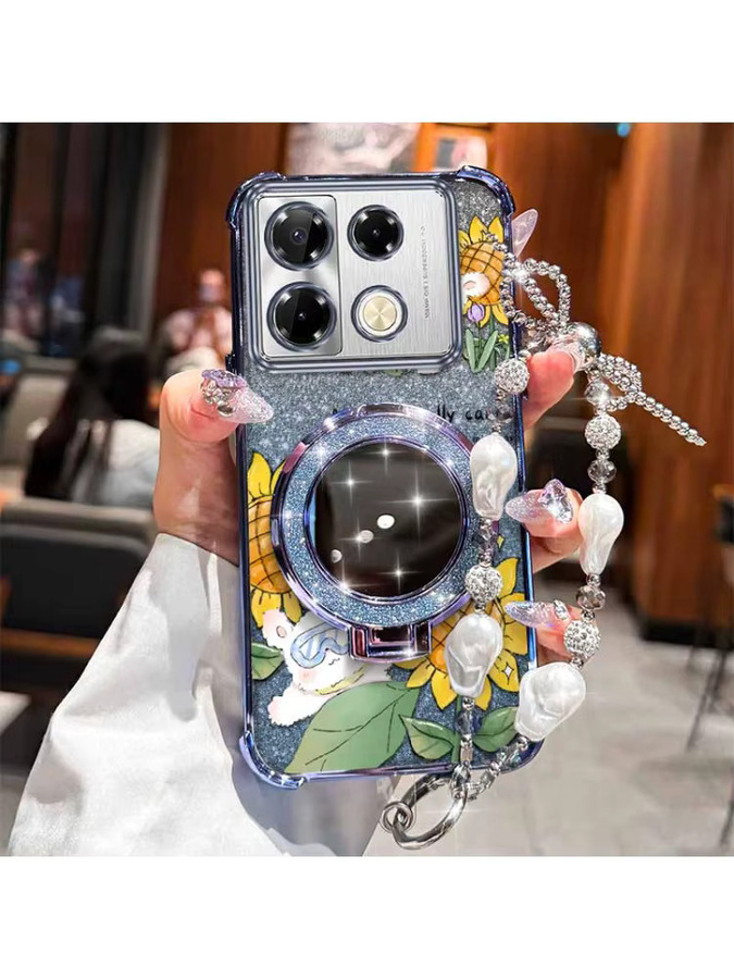 Infinix Note 40 Pro Happy Rabbit Handyhülle mit Plating Ständer und Lanyard in Schwarz und Multicolour - Bild 4