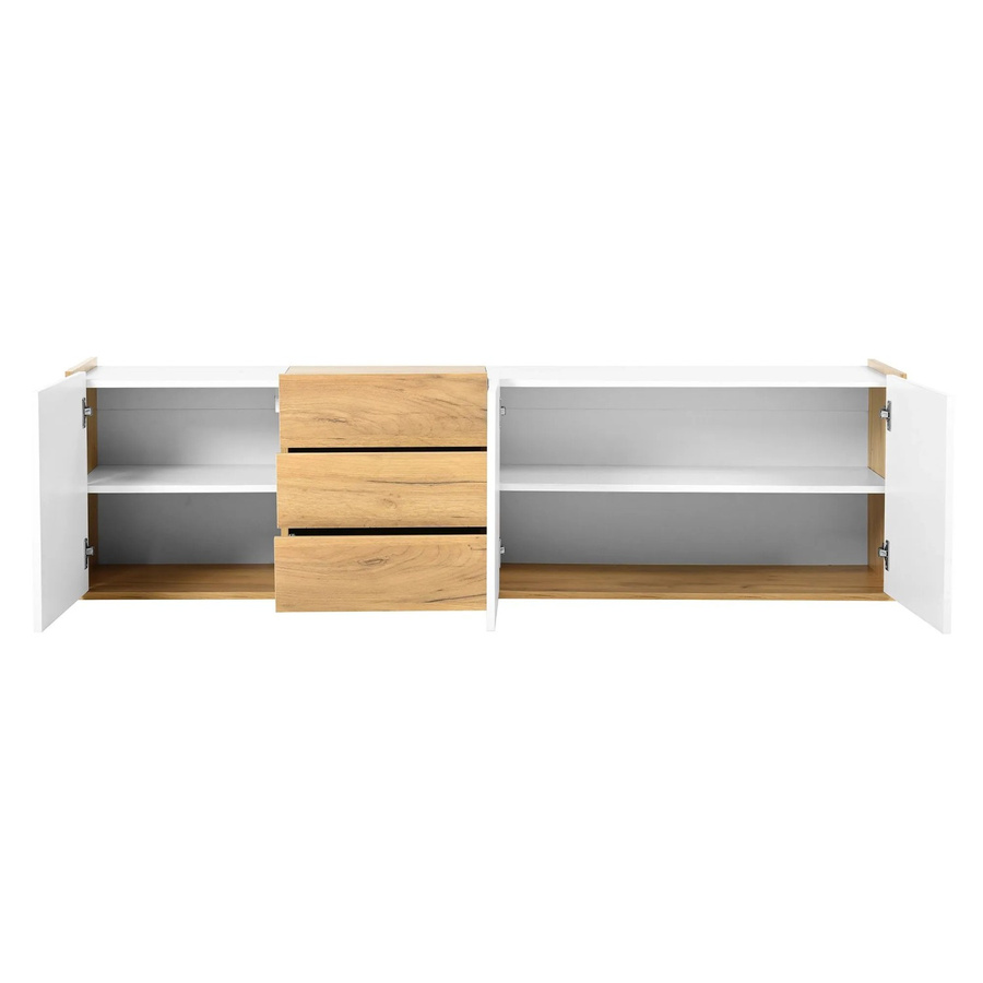 okwish TV Schrank für dein Wohnzimmer in Weiß und Natur mit Stauraum und Wandmontage, B/T/H: 171,5 x 35 x 47 cm - Bild 2