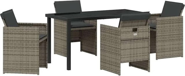 vidaXL Garten Essgruppe aus Poly Rattan mit 5-teiligem Set und Kissen in Grau - Bild 1