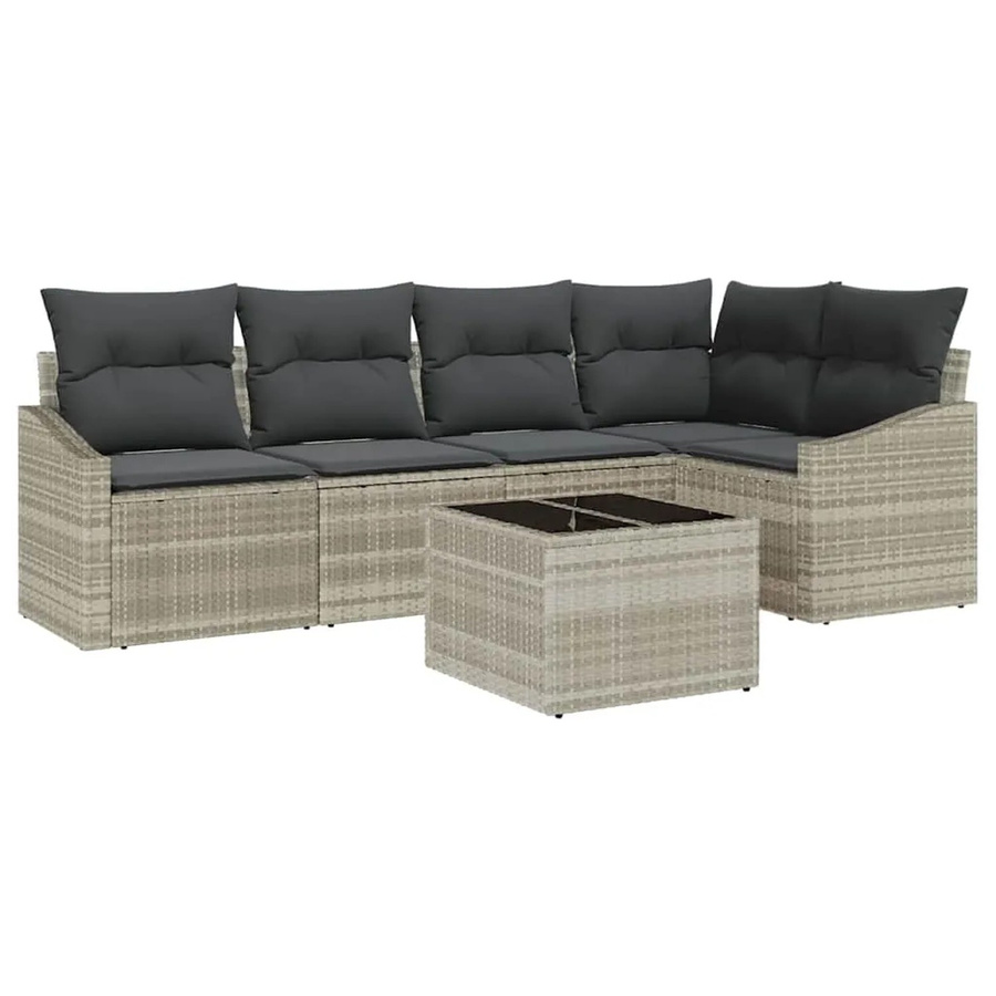 vidaXL Garten-Sofa-Set 6-teilig aus Poly Rattan in Hellgrau mit Polsterkissen und Tisch - Bild 2