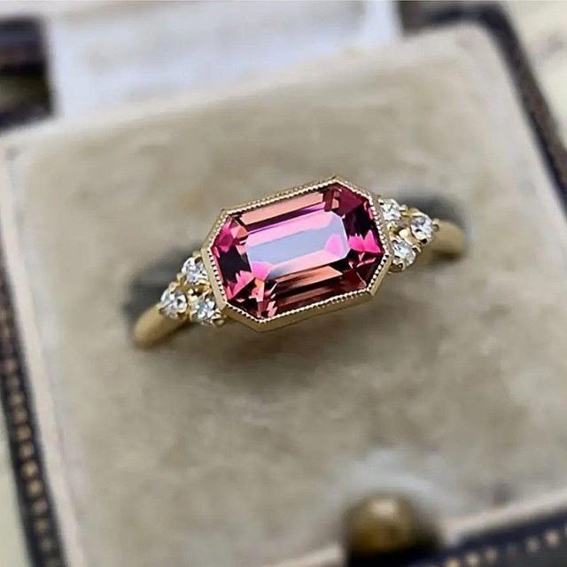 Huitan Ring, Geometrisch, Rote Zirkonia, Goldfarben, Damen - Bild 1