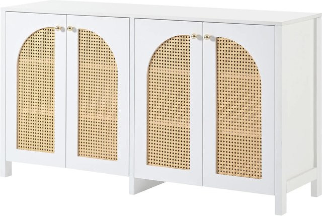 okwish Sideboard mit Rattantüren in Weiß für Küche und Wohnzimmer, B/T/H: 145 x 40 x 80 cm - Bild 1