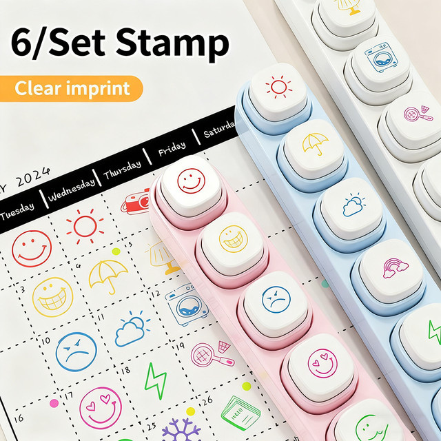 Cartoon-Stempelaufkleber-Set mit 6 Designs in Multicolour für Scrapbooking und DIY-Bastelarbeiten - Bild 1