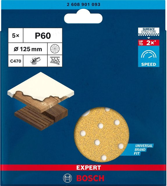 Bosch Expert C470 Schleifblatt für Exzenterschleifer, Körnung 60, Durchmesser: 125 mm, 5 Stück - Bild 1