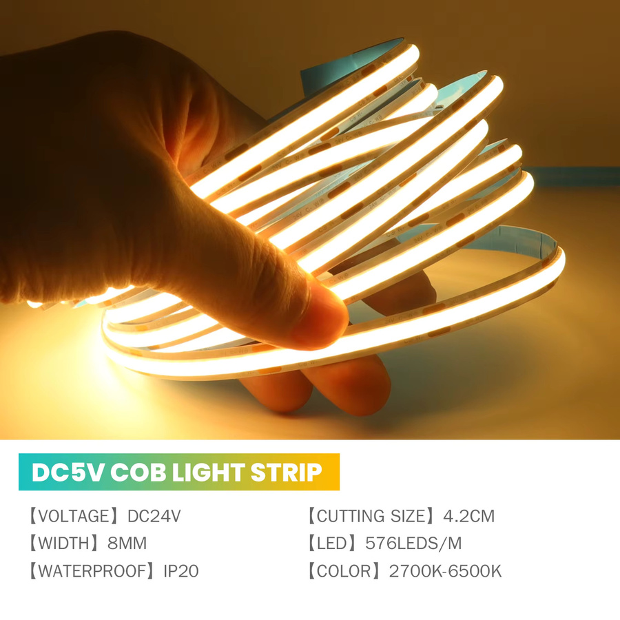 HEGEHE COB LED Streifen CCT dimmbar 24V Weiß 576Leds/M 2700K-6500K flexibel - Bild 2