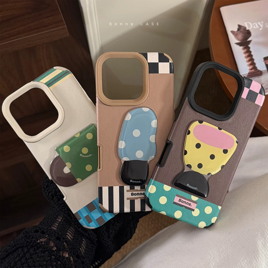 MUQGEW Handyhülle mit Koreanischem 3D Wave Point Design und Leder Textur für iPhone 16 15 14 13 12 11 Pro Max in Multicolour - Bild 2