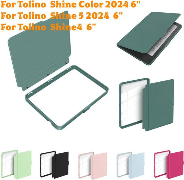 Magnetische Smart Cover Hülle für Tolino Shine Color 2024, Shine 5 2024 und Shine 4 2022 6 Zoll mit abnehmbarer transparenter Rückseite in Pink - Bild 1