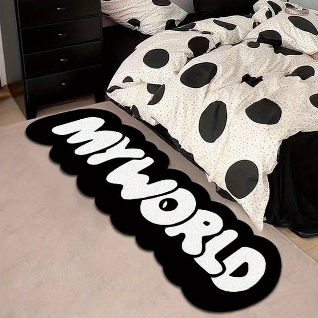 VIKAMA Läuferteppich mit Buchstabendruck in Schwarz-Weiß, rutschfest und wasserabsorbierend, modern und abstrakt für Schlafzimmer oder Flur, Breite: 120 cm, Tiefe: 1 cm - Bild 1