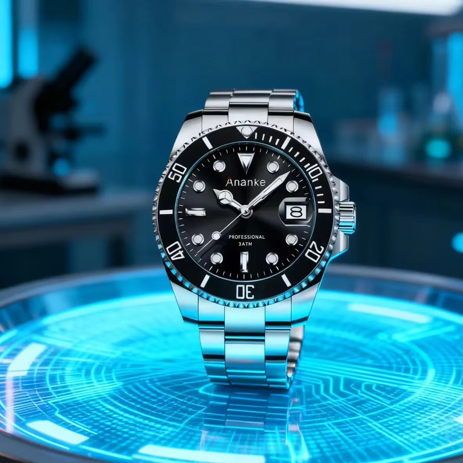 Chronos Armbanduhr Quarz, Edelstahl, Schwarz, Herren - Bild 3