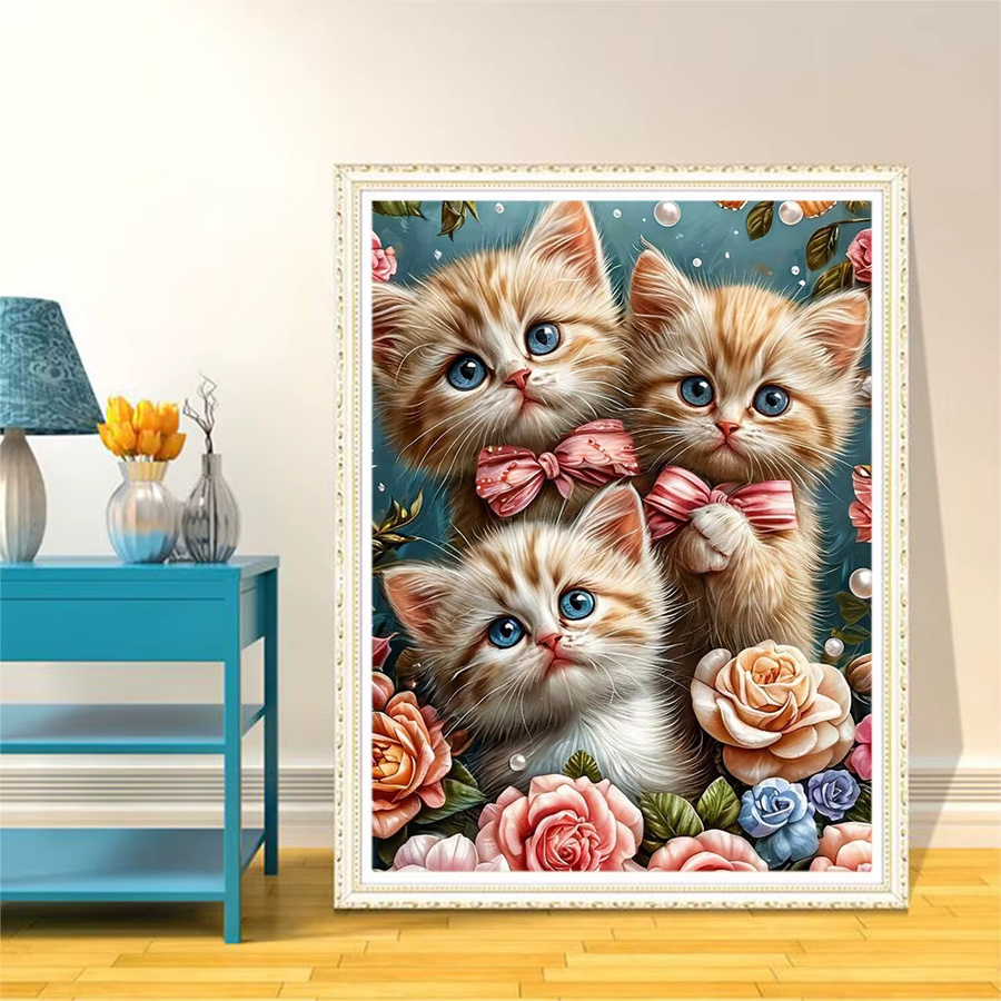 EverShine Diamant-Stickerei Set mit Katze und Rosen in Multicolor als DIY Mosaik-Wanddekoration mit vollen Bohrern - Bild 3